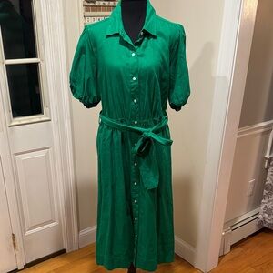 Free Assembly Linen Button Front Tie Waist Midi Dress Size Large Green